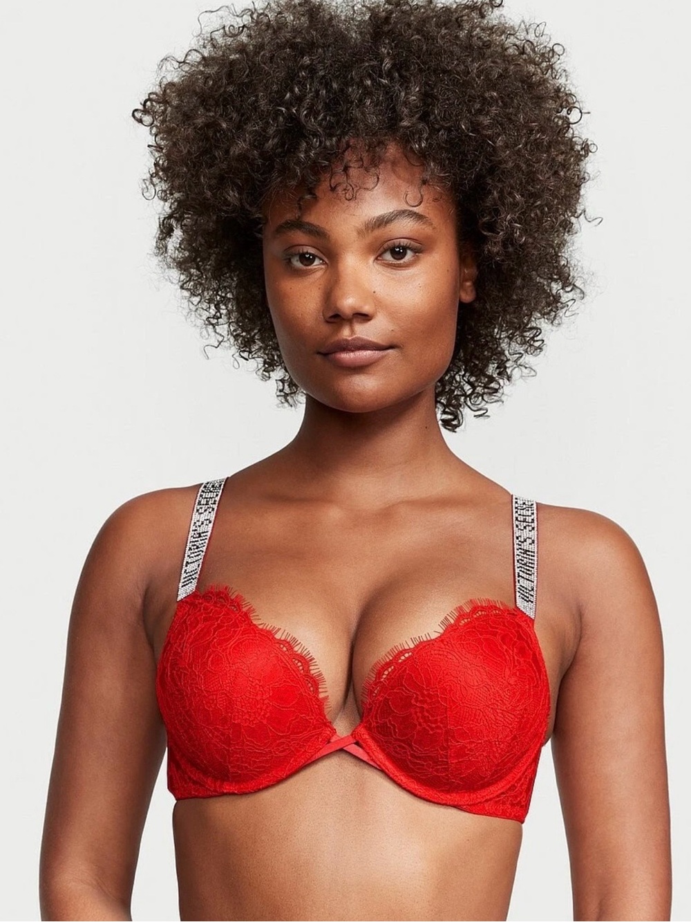 New VICTORIA'S SECRET Red Bombshell Add-2-Cups Shine Strap Push-Up Bra Size 32C